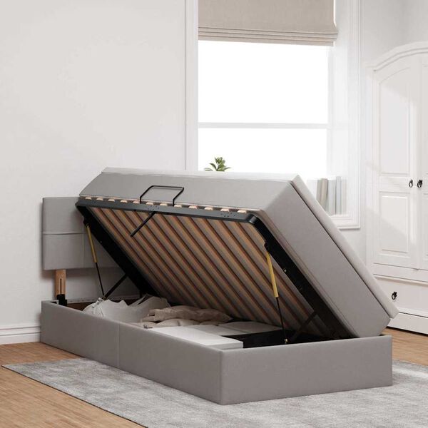 vidaXL Lit avec rangement et LED avec matelas Taupe 90 x 200 cm tissu