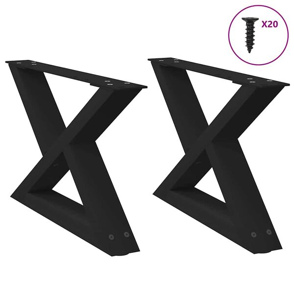 vidaXL Pieds de table basse 2 pi&egrave;ces Noir 50 x (30-31,3) cm Acier
