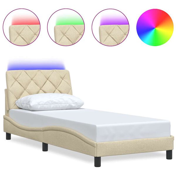vidaXL Cadre de lit avec LED sans matelas cr&egrave;me 90x200 cm tissu