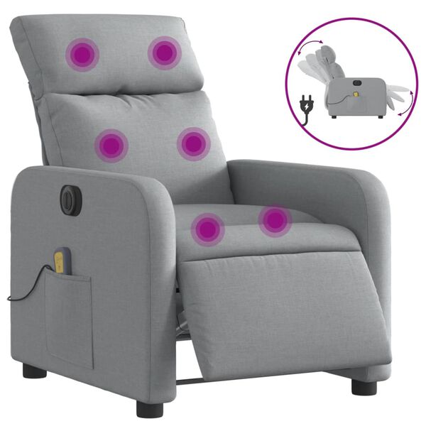 vidaXL Fauteuil de massage inclinable &eacute;lectrique gris clair tissu