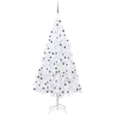 vidaXL Arbre de Noël artificiel pré-éclairé et boules blanc 210 cm PVC