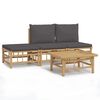 vidaXL Salon de jardin 4 pcs avec coussins gris fonc&eacute; bambou