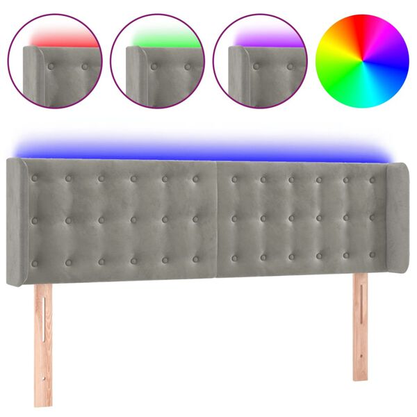 vidaXL T&ecirc;te de lit &agrave; LED Gris clair 147x16x78/88 cm Velours