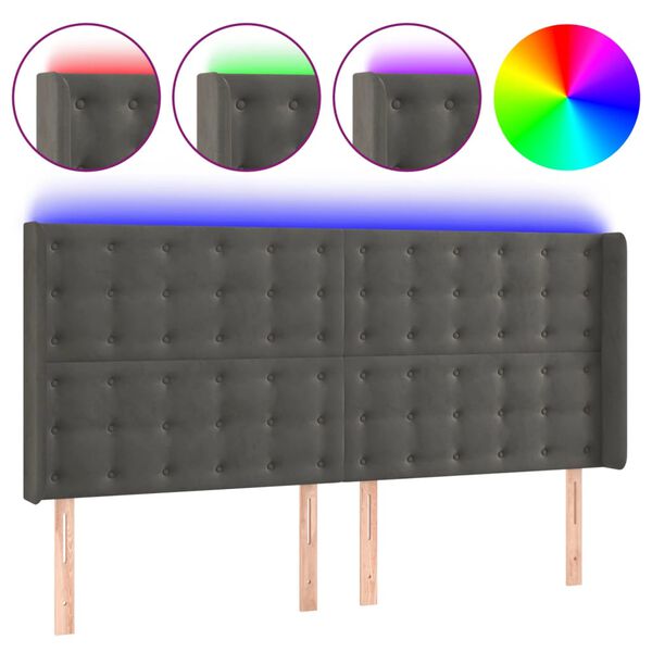 vidaXL T&ecirc;te de lit &agrave; LED Gris fonc&eacute; 163x16x118/128 cm Velours