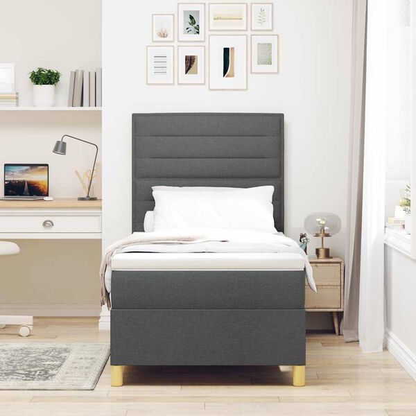 vidaXL Lit &agrave; ressorts avec matelas Gris fonc&eacute; 80 x 200 cm tissu