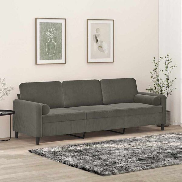 vidaXL Canap&eacute; 3 places oreillers et coussins Gris fonc&eacute; 210 cm Velours
