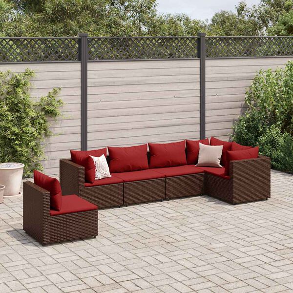 vidaXL Salon de jardin 6 pcs avec coussins Marron R&eacute;sine tress&eacute;e