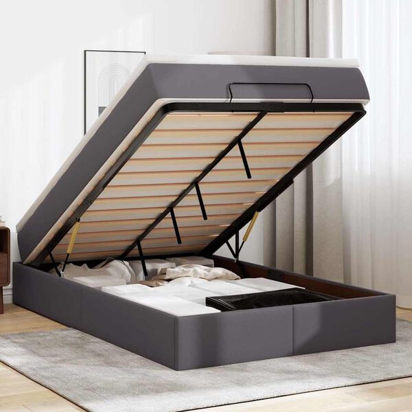 VidaXL Cadre de lit ottoman avec matelas gris 120x190 cm similicuir