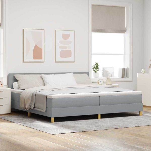 vidaXL Lit &agrave; ressorts avec matelas Gris clair 200 x 200 cm tissu