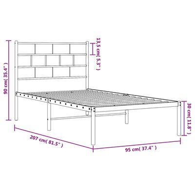 vidaXL Cadre de lit métal sans matelas avec tête de lit blanc 90x200cm