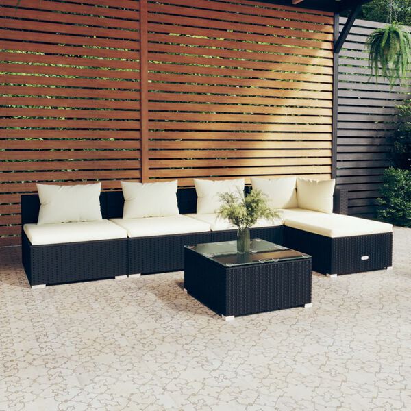 vidaXL Salon de jardin 6 pcs avec coussins R&eacute;sine tress&eacute;e Noir