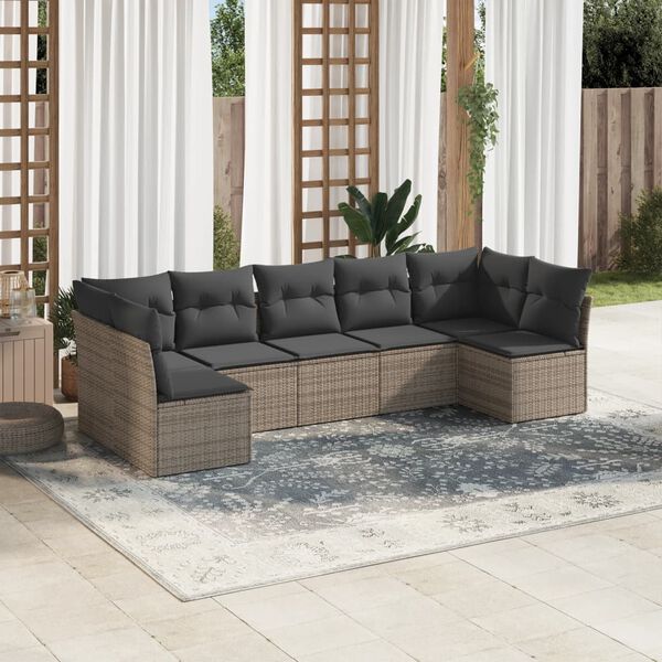 vidaXL Salon de jardin avec coussins 7 pcs gris r&eacute;sine tress&eacute;e