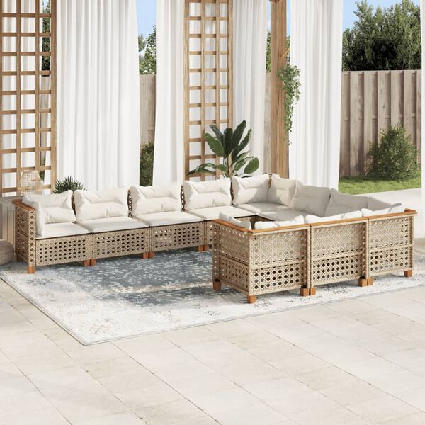 vidaXL Salon de jardin avec coussins 10 pcs beige r&eacute;sine tress&eacute;e