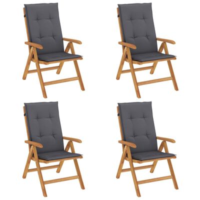 vidaXL Chaises de jardin inclinables 4pcs et coussins bois massif teck