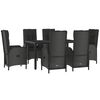 vidaXL Ensemble à manger jardin et coussins 7 pcs Noir et gris Rotin