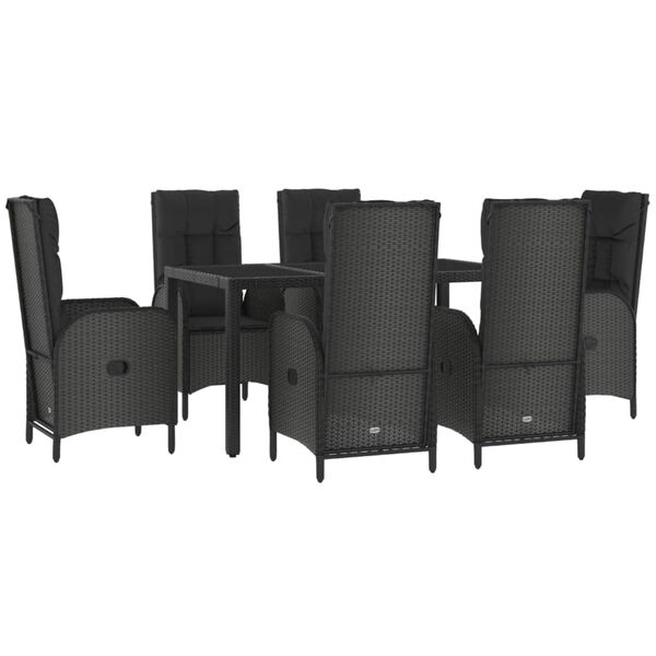 vidaXL Ensemble à manger jardin et coussins 7 pcs Noir et gris Rotin
