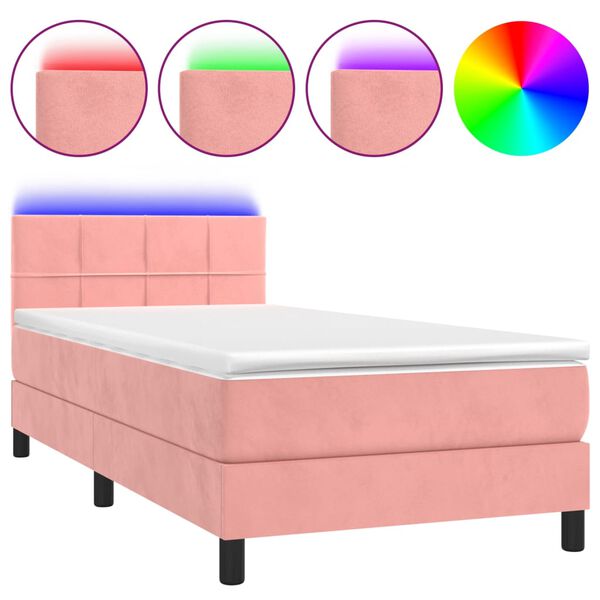 vidaXL Sommier &agrave; lattes de lit avec matelas et LED Rose 90x190 cm