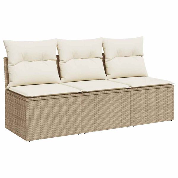 vidaXL Canapé de jardin avec coussins 3 places beige résine tressée