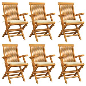 vidaXL Chaises de jardin avec coussins cr&egrave;me lot de 6 Bois teck massif