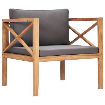 vidaXL Chaise de jardin avec coussins gris Bois de teck solide