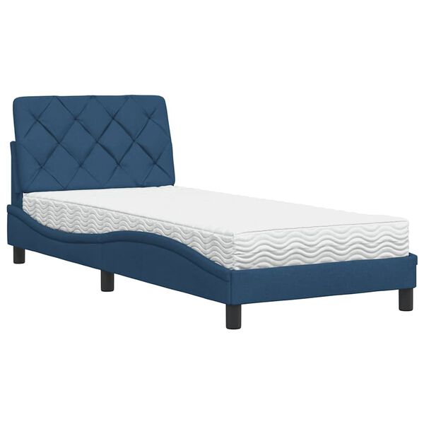 vidaXL Lit avec matelas bleu 90x200 cm tissu