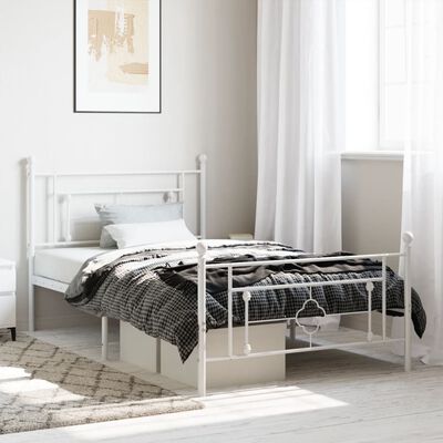 vidaXL Cadre de lit métal sans matelas et pied de lit blanc 107x203 cm