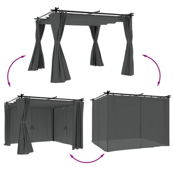 vidaXL Tonnelle avec rideaux anthracite 3x3 m acier
