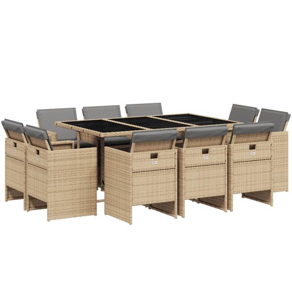 vidaXL Ensemble &agrave; manger de jardin et coussins 11 pcs m&eacute;lange beige