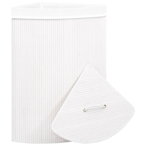 vidaXL Panier &agrave; linge d'angle Bambou Blanc 60 L