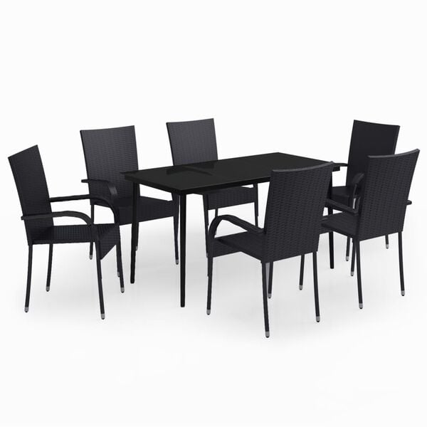 vidaXL Ensemble à manger de jardin 7 pcs Noir
