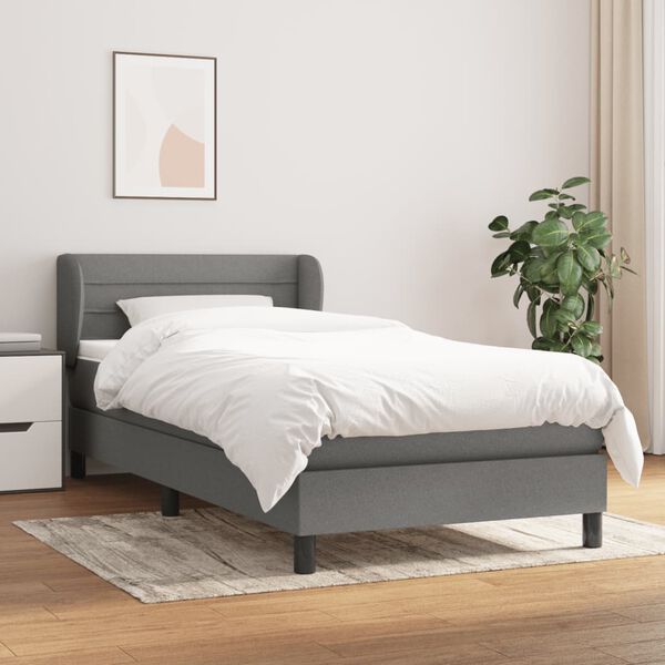 vidaXL Sommier &agrave; lattes de lit avec matelas Gris fonc&eacute; 80x200 cm Tissu