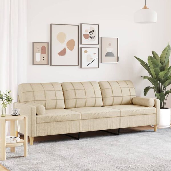 vidaXL Canap&eacute; 3 places avec oreillers d&eacute;coratifs cr&egrave;me 210 cm tissu