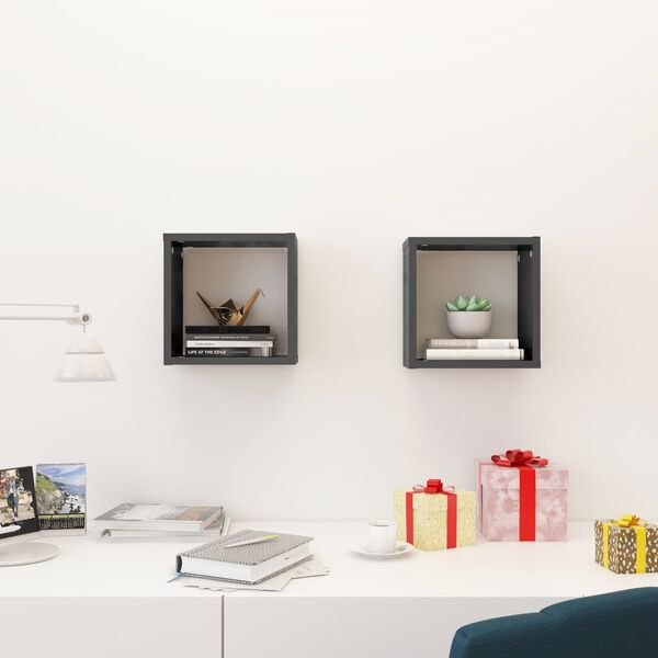 vidaXL &Eacute;tag&egrave;res cube murales 2 pcs gris brillant 26x15x26 cm
