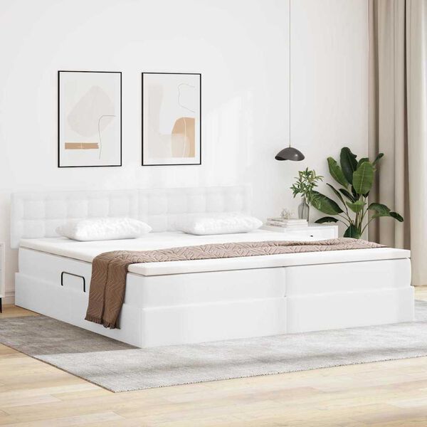 vidaXL Lit de Rangement Blanc pur 200 x 200 cm Cuir synth&eacute;tique
