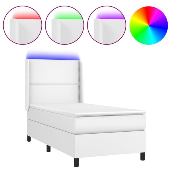 vidaXL Sommier à lattes de lit matelas LED Blanc 90x190cm Similicuir