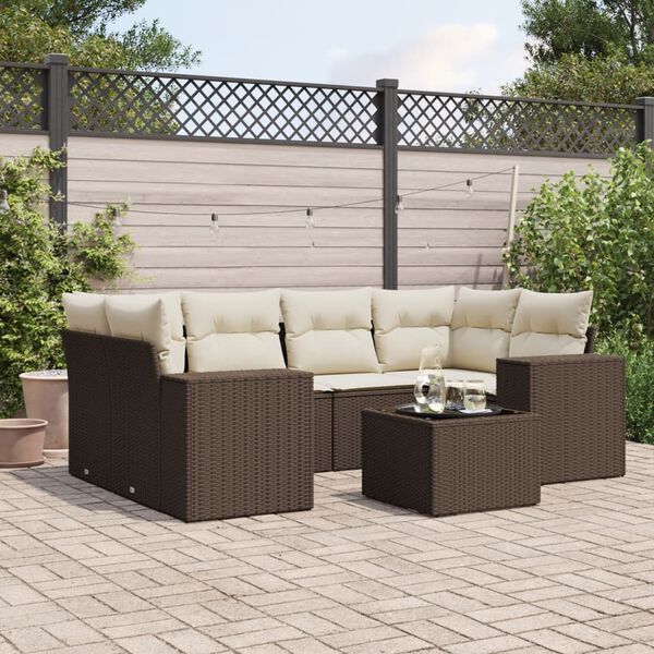 vidaXL Salon de jardin avec coussins 7 pcs marron r&eacute;sine tress&eacute;e