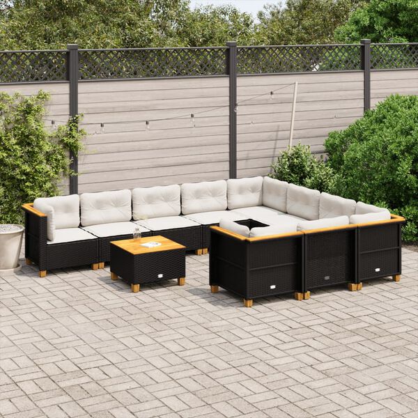 vidaXL Salon de jardin 11 pcs avec coussins noir r&eacute;sine tress&eacute;e