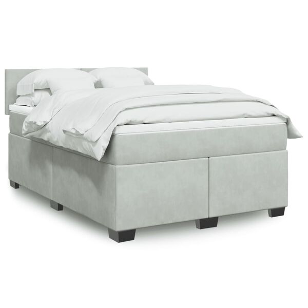 vidaXL Sommier &agrave; lattes de lit et matelas Gris clair 140x190cm Velours