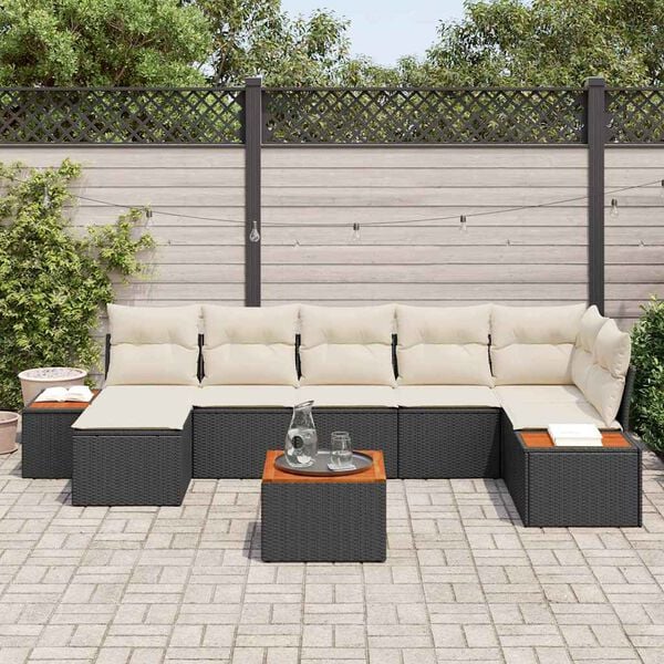 vidaXL Ensemble de canap&eacute; de jardin 8 pcs Noir et cr&egrave;me Poly Rattan