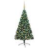 vidaXL Demi-arbre de No&euml;l artificiel pr&eacute;-&eacute;clair&eacute; et boules vert 210 cm