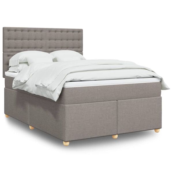 vidaXL Sommier &agrave; lattes de lit avec matelas Taupe 140x200 cm Tissu
