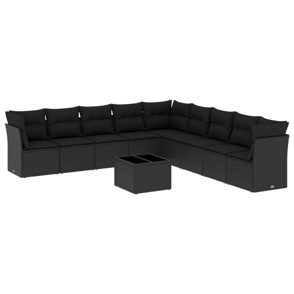 vidaXL Salon de jardin 10 pcs avec coussins noir r&eacute;sine tress&eacute;e