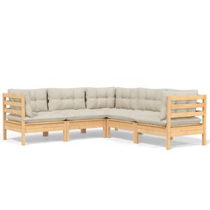vidaXL Salon de jardin 5 pcs avec coussins cr&egrave;me bois de pin massif