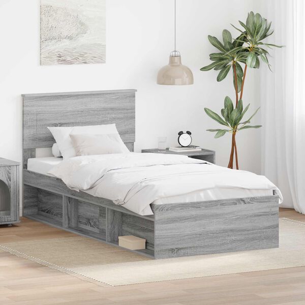 vidaXL Cadre de lit Gris Sonoma 90 x 190 cm Bois d'ing&eacute;nierie