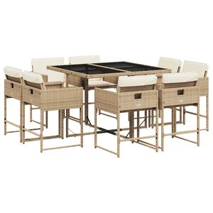 vidaXL Ensemble &agrave; manger de jardin et coussins 9 pcs beige Poly rotin