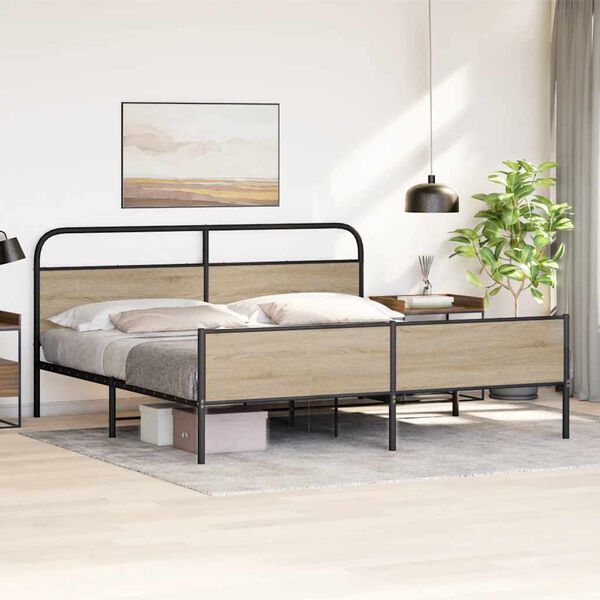 vidaXL Cadre de lit en métal sans matelas chêne fumé 183x213 cm