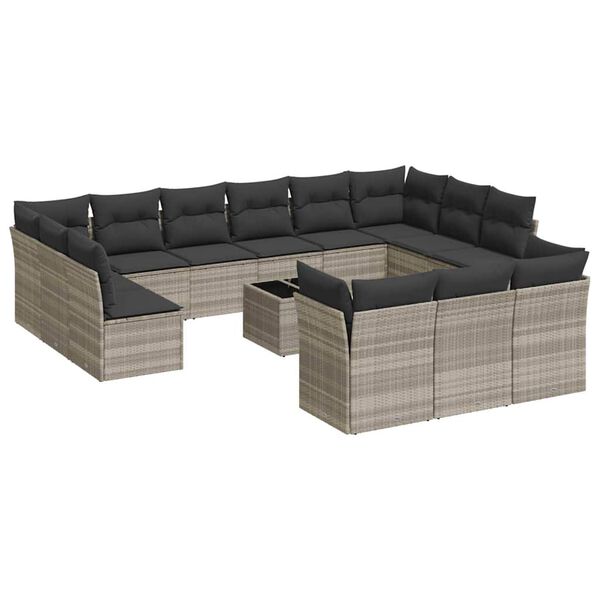 vidaXL Salon de jardin avec coussins 14 pcs gris clair r&eacute;sine tress&eacute;e