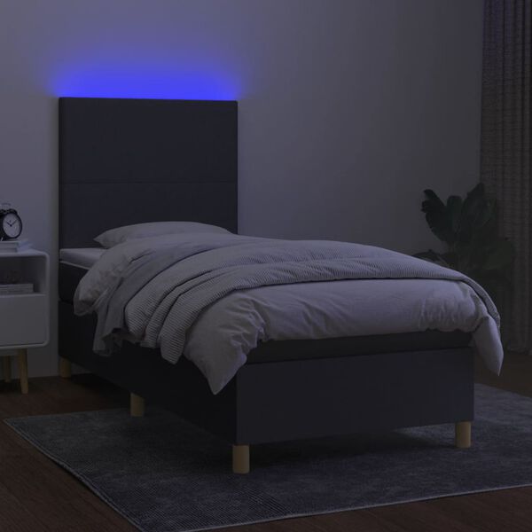 vidaXL Sommier &agrave; lattes de lit et matelas et LED Gris fonc&eacute; 100x200 cm