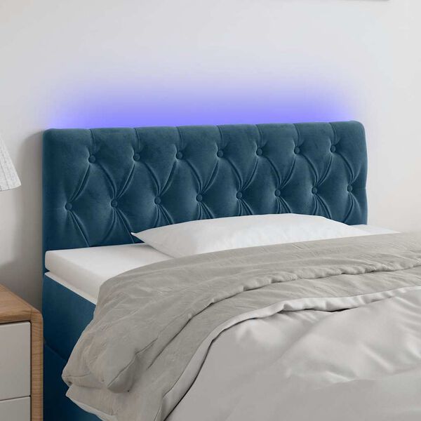 vidaXL T&ecirc;te de lit &agrave; LED Bleu fonc&eacute; 90x7x78/88 cm Velours