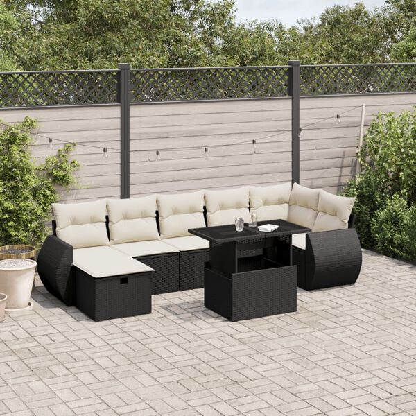 vidaXL Salon de jardin 8 pcs avec coussins noir r&eacute;sine tress&eacute;e